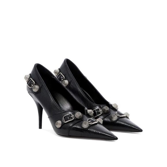 BALENCIAGA Studded Buckled Pointed Toe Stiletto Pumps Women BLACK - Picture 2 of 5